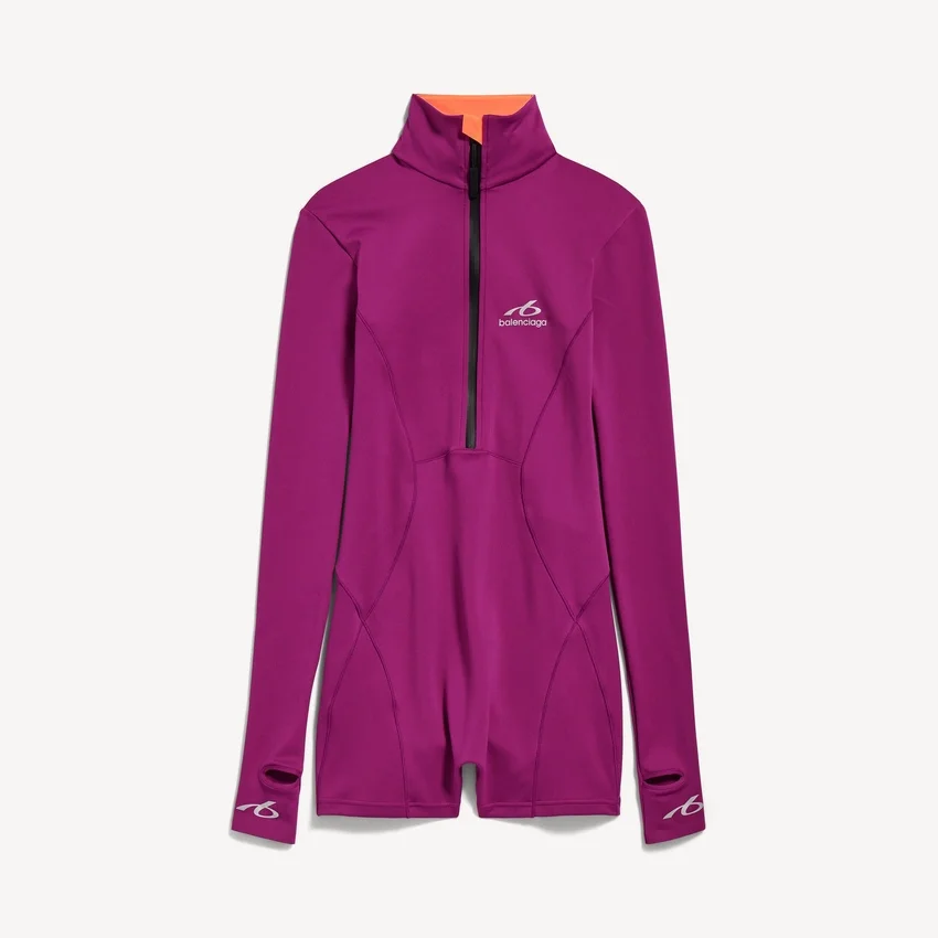 Techwear-bodysuit til kvinder med korte lange ærmer i violet/orange Techwear-bodysuit til kvinder med korte lange ærmer i violet/orange