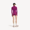 Techwear-bodysuit til kvinder med korte lange ærmer i violet/orange Techwear-bodysuit til kvinder med korte lange ærmer i violet/orange
