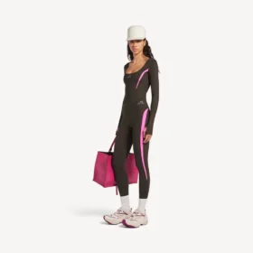 Techwear-leggings til kvinder i khakibrun/neonrosa