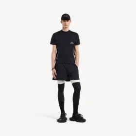 Techwear-T-shirt med korte ærmer til mænd i marineblå/hvid