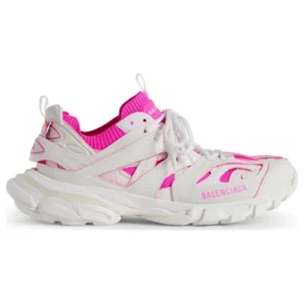 Track Sock Sneakers “Hvid og neonrosa strik og nylon” 736328W3SKC9055