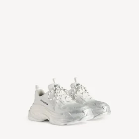 Triple S Glitter Spray-Sneakers til kvinder i hvid/sølv