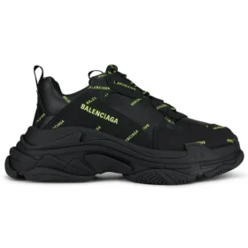 Triple S-Sneakers “Allover Logo – sort og fluorescerende gul” 536737W2FA11070