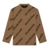 Uldstrikket sweater med logo overalt og rund hals “Light Brown” 657401T32002900