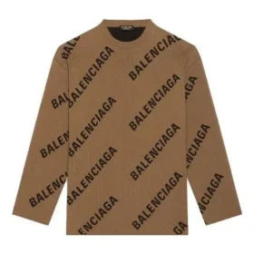 Uldstrikket sweater med logo overalt og rund hals “Light Brown” 657401T32002900