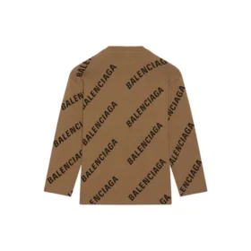 Uldstrikket sweater med logo overalt og rund hals “Light Brown” 657401T32002900