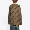 Uldstrikket sweater med logo overalt og rund hals “Light Brown” 657401T32002900