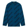 Uldstrikket sweater med rund hals og logo overalt “Petrol Blue” 657400T15672470