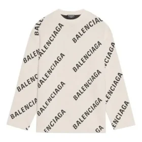 Uldstrikket sweater med rund hals og logo overalt “White” 657401T32009054