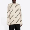 Uldstrikket sweater med rund hals og logo overalt “White” 657401T32009054