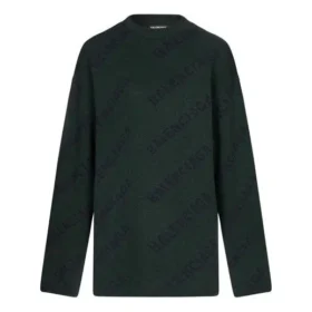 Ullstrikket sweater med rund hals og logo overalt “Dark Green” 657400T15673050