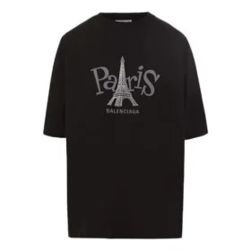Unisex Paris-print, rund hals, sort 594599TGV661000